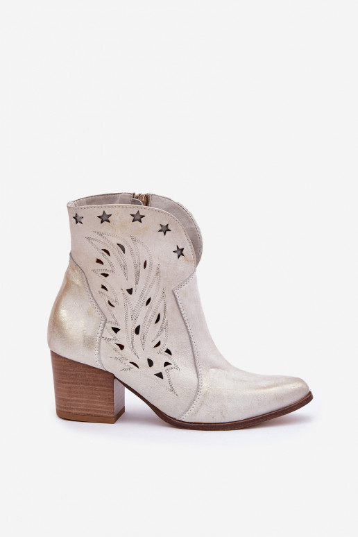 Durchbrochene Stiefel CoZuboy-Stil Haut mit Absätzen LeZuski 3613 goldene Farbe Przecierany