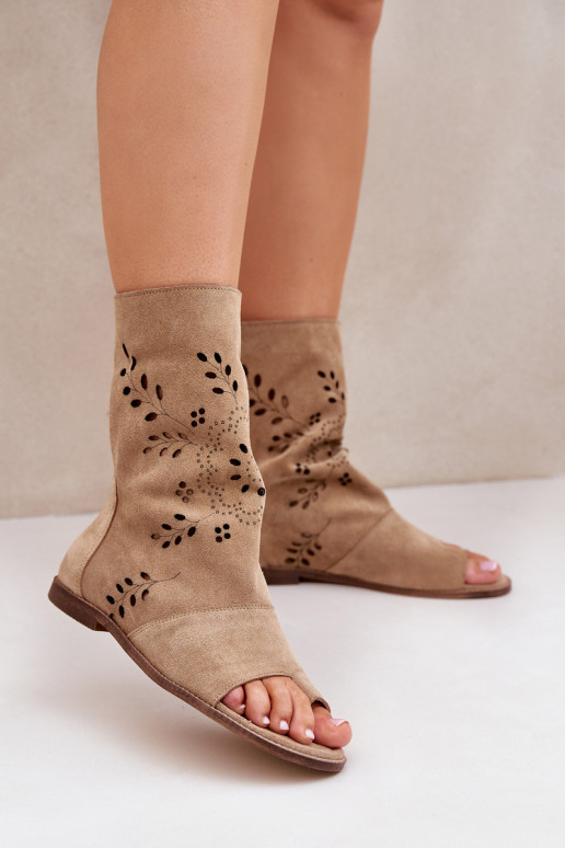 Zazoo 3437 Feminin INildledersandalen mit einem Stiefel Zum Schloss Beige