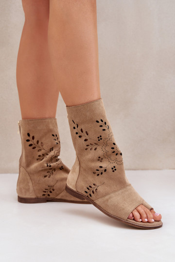 Zazoo 3437 Feminin INildledersandalen mit einem Stiefel Zum Schloss Beige 2