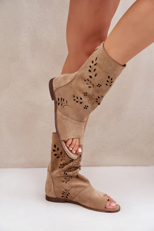 Zazoo 3437 Feminin INildledersandalen mit einem Stiefel Zum Schloss Beige