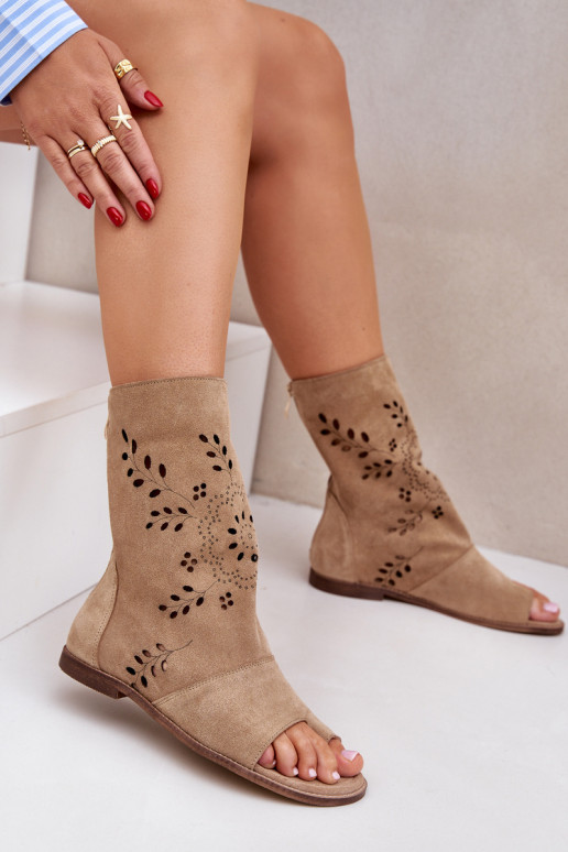 Zazoo 3437 Feminin INildledersandalen mit einem Stiefel Zum Schloss Beige