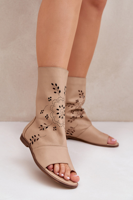 Zazoo 3437 Feminin Damensandalen mit einem Stiefel Zum Schloss Beige