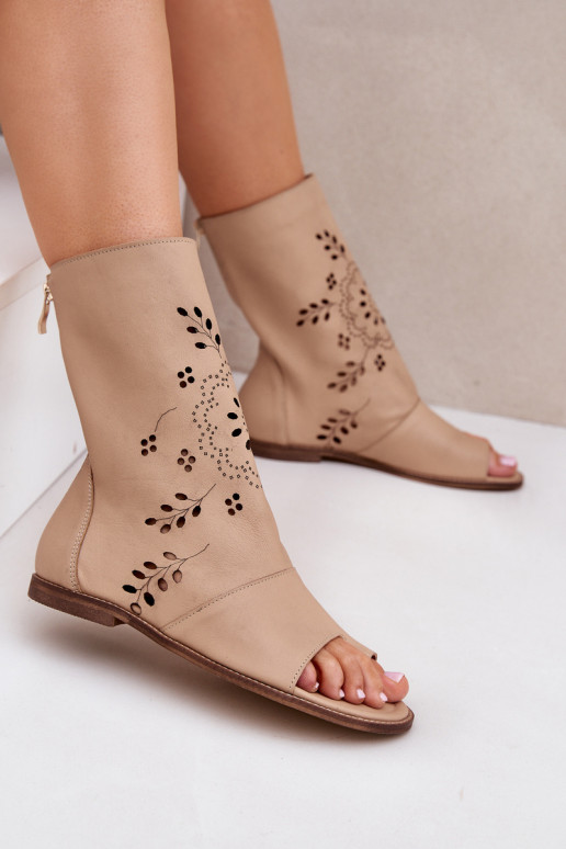 Zazoo 3437 Feminin Damensandalen mit einem Stiefel Zum Schloss Beige