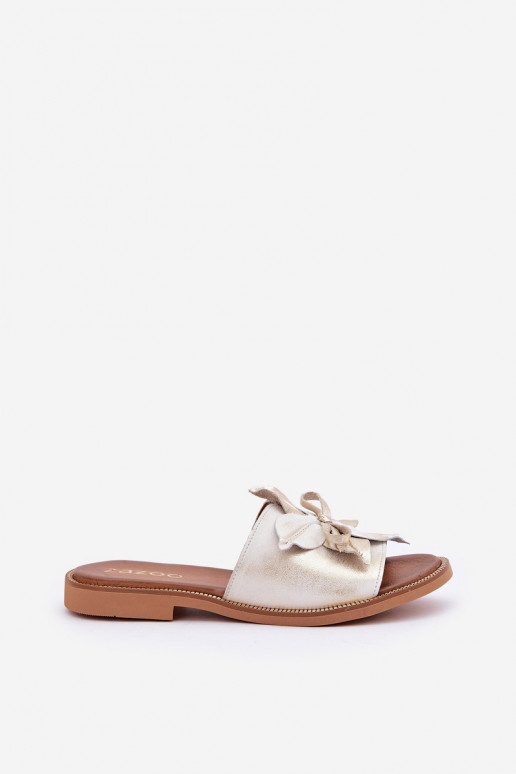 Hausschuhe mit Ornamenten Ermöglichtturleder Zazoo 3667 goldene Farbe Przecierany