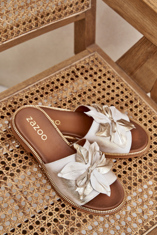 Hausschuhe mit Ornamenten Ermöglichtturleder Zazoo 3667 goldene Farbe Przecierany