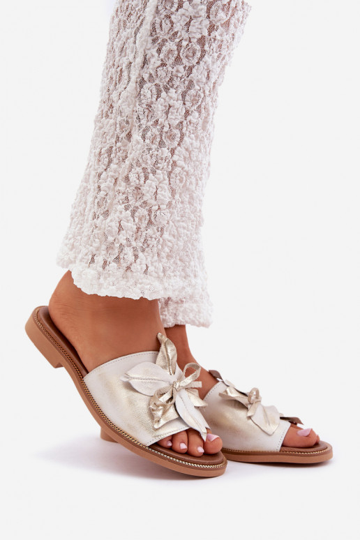 Hausschuhe mit Ornamenten Ermöglichtturleder Zazoo 3667 goldene Farbe Przecierany