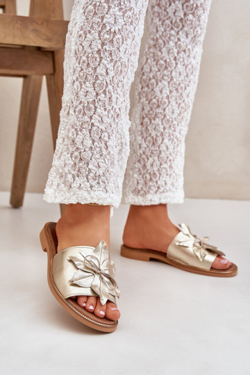 Schlappen mit Ornamenten aus natürlichem Leder Zazoo 3667 in Gold 2