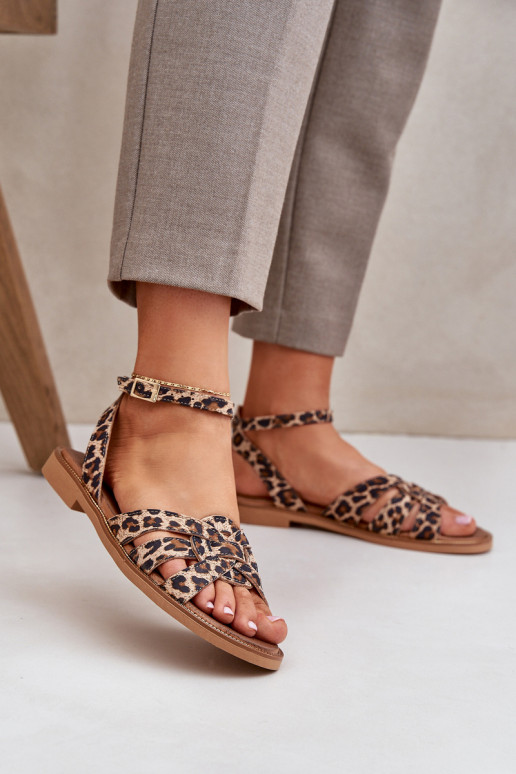 Damensandalen Feminin mit breiten Absätzen mit Leopardenfellmuster Zazoo 3688 braune Farbe Damensandalen Feminin mit breiten Absätzen mit Leopardenfellmuster Zazoo 3688 braune Farbe