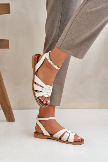 Damen Sandalen mit breiten Absätzen Zazoo 3688 in Elfenbein