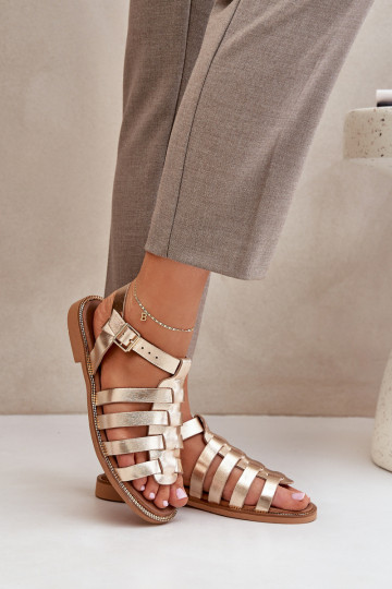 Damen Sandalen mit breiten Absätzen Zazoo 3686 in Gold