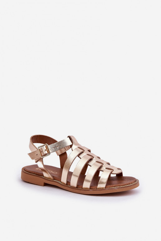 Damensandalen mit breiten Absätzen Zazoo 3686 goldene Farbe
