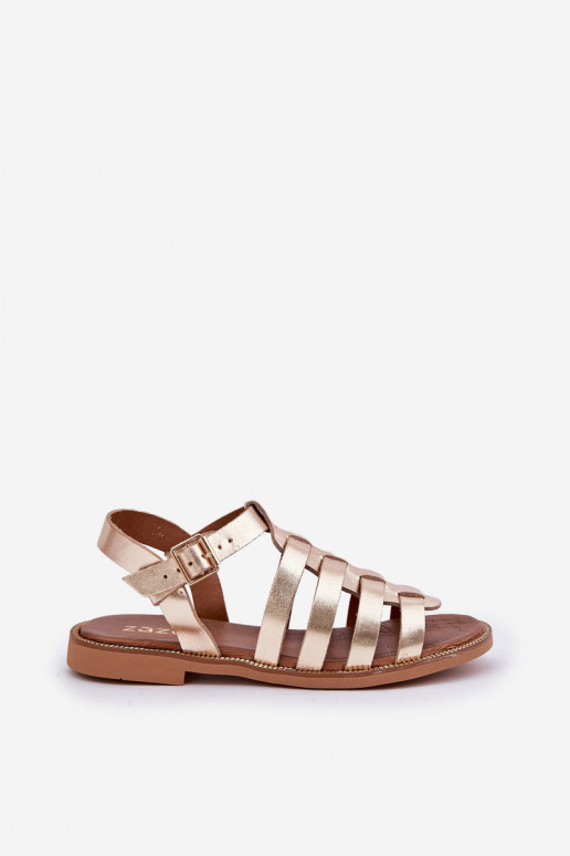Damensandalen mit breiten Absätzen Zazoo 3686 goldene Farbe