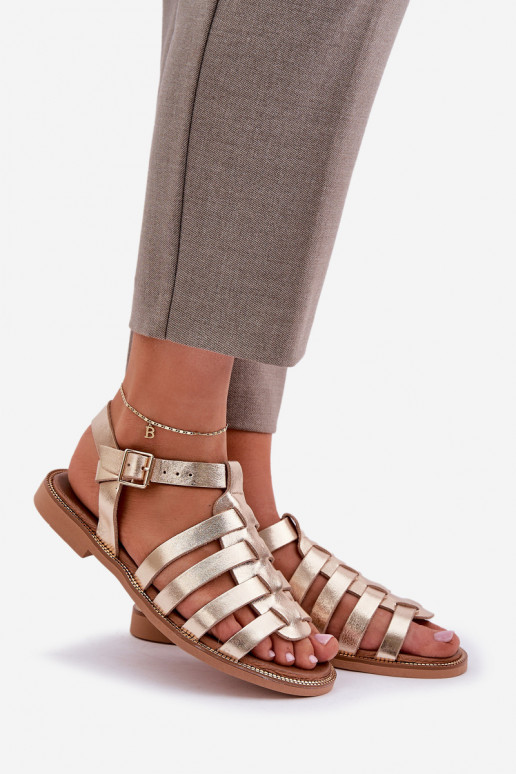 Damensandalen mit breiten Absätzen Zazoo 3686 goldene Farbe