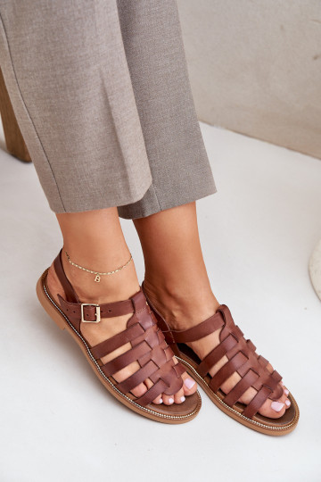 Damensandalen mit breiten Absätzen Zazoo 3686 braune Farbe