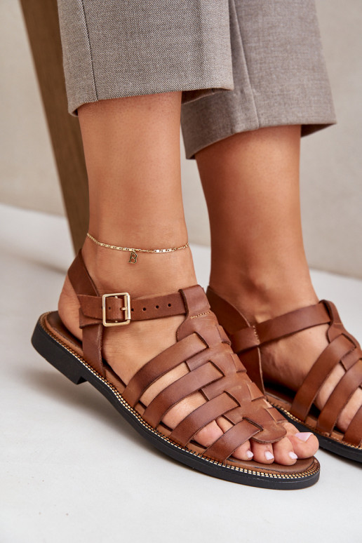 Damensandalen mit breiten Absätzen Zazoo 3686 braune Farbe