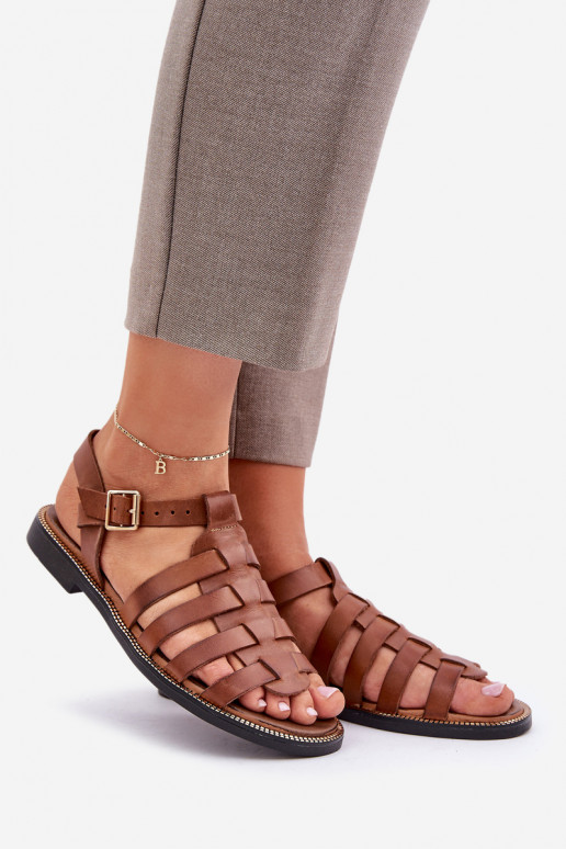 Damensandalen mit breiten Absätzen Zazoo 3686 braune Farbe