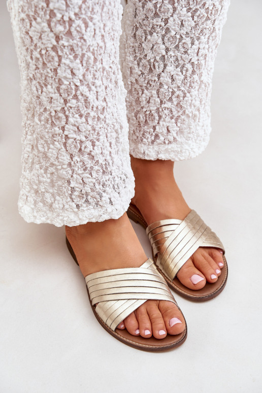 Haut Feminin Hausschuhe LeZuski Shoes 3682 goldene Farbe