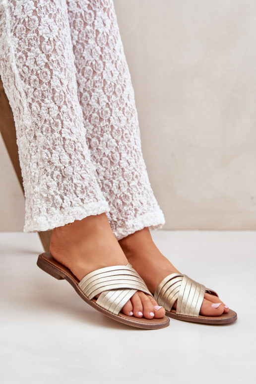 Haut Feminin Hausschuhe LeZuski Shoes 3682 goldene Farbe