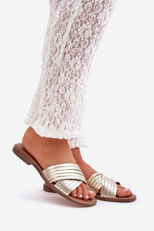 Haut Feminin Hausschuhe LeZuski Shoes 3682 goldene Farbe