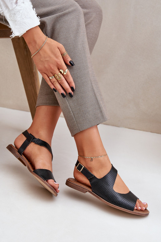 Damensandalen mit Schnallen mit Aufdruck LeZuski 3041 schZuarze Farbe Damensandalen mit Schnallen mit Aufdruck LeZuski 3041 schZuarze Farbe