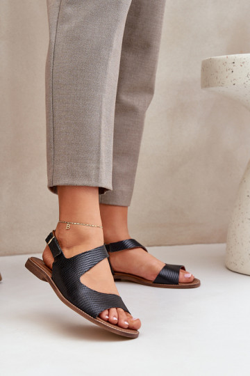 Damen Sandalen mit Schnallen und Prägung LeĮskis 3041 schwarz 2