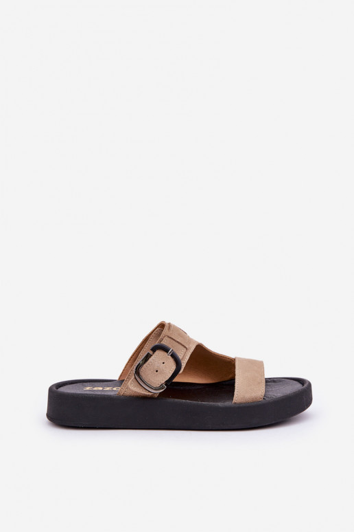 INildleder-Hausschuhe für Damen mit einer Plattform Zazoo 3024 Beige INildleder-Hausschuhe für Damen mit einer Plattform Zazoo 3024 Beige