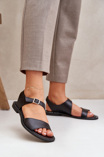 Lederflache Damen Sandalen Zazoo 3014 schwarz