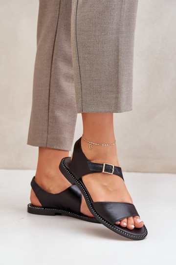 Lederflache Damen Sandalen Zazoo 3014 schwarz 2