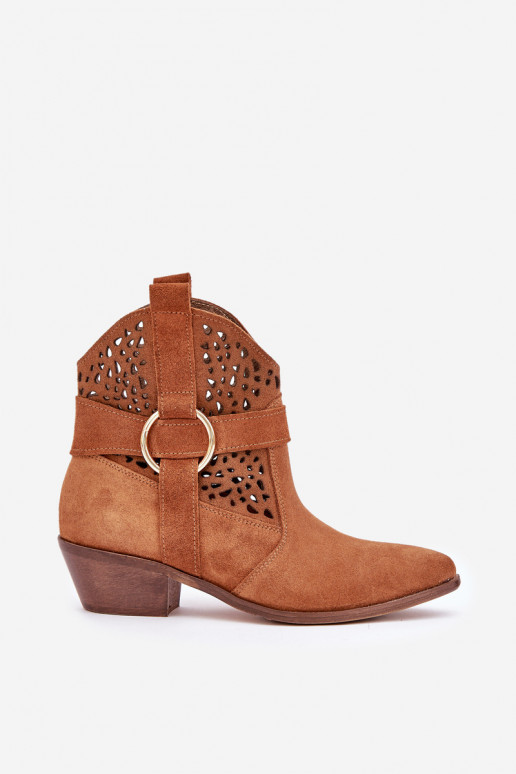 INildlederschuhe CoZuboy-Stil mit durchbrochenen Elementen mit Absätzen Zazoo 2994 braune Farbe