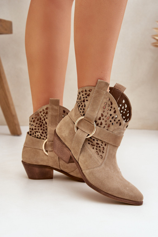 INildlederschuhe CoZuboy-Stil mit durchbrochenen Elementen mit Absätzen Zazoo 2994 Beige