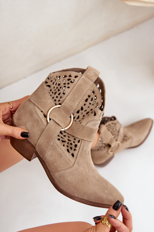 INildlederschuhe CoZuboy-Stil mit durchbrochenen Elementen mit Absätzen Zazoo 2994 Beige