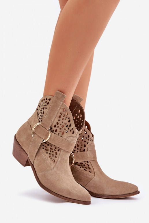 INildlederschuhe CoZuboy-Stil mit durchbrochenen Elementen mit Absätzen Zazoo 2994 Beige