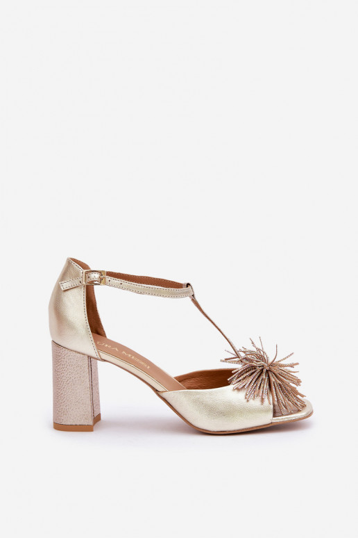 Sandalen Haut mit Absätzen mit Ornamenten Laura Messi 2758 goldene Farbe Sandalen Haut mit Absätzen mit Ornamenten Laura Messi 2758 goldene Farbe