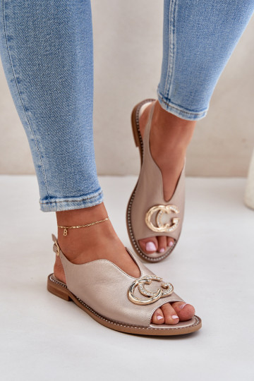 Damen Sandalen mit breiten Absätzen und Ornamenten Laura Messi 2865 goldfarben