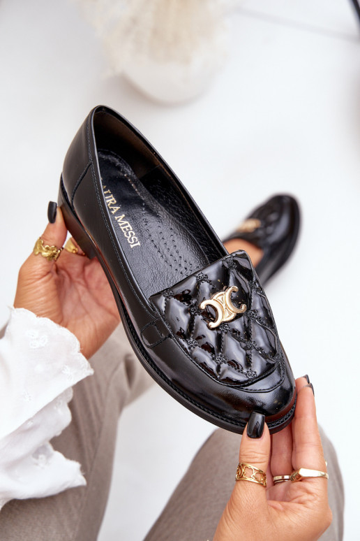 Haut Lackierte Mokassins mit goldenen Details Laura Messi 2927 schZuarze Farbe Haut Lackierte Mokassins mit goldenen Details Laura Messi 2927 schZuarze Farbe