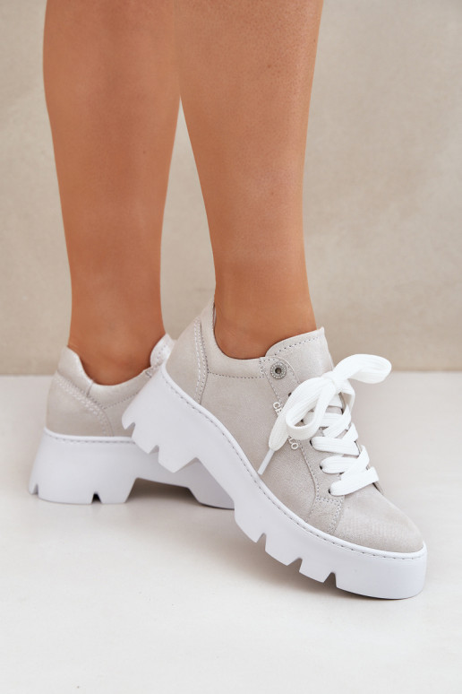 Sneakers Stilvollllschuhe Turnschuhe mit einer Plattform CheBello 4632 Silberfarbe Sneakers Stilvollllschuhe Turnschuhe mit einer Plattform CheBello 4632 Silberfarbe