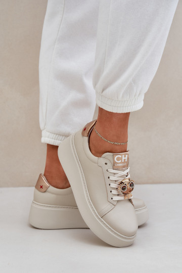 Damen Leder Sport Sneakers CheBello 4411 elfenbeinfarben