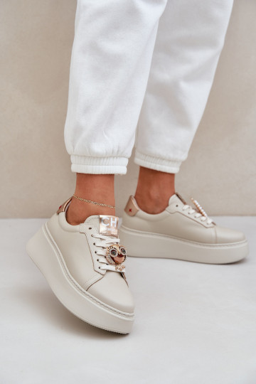 Damen Leder Sport Sneakers CheBello 4411 elfenbeinfarben 2