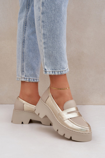 Leder Damen Mokassins mit Plateau Zazoo 20191 golden