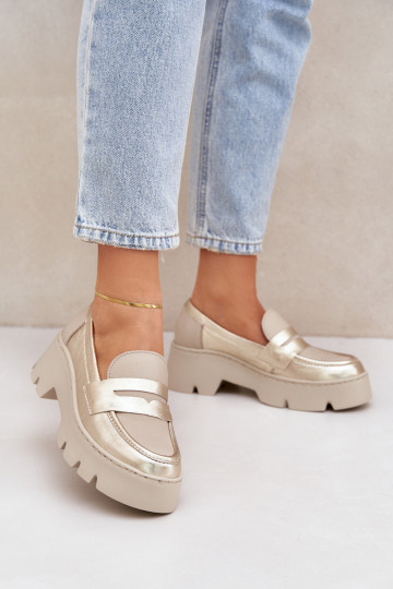 Leder Damen Mokassins mit Plateau Zazoo 20191 golden 2