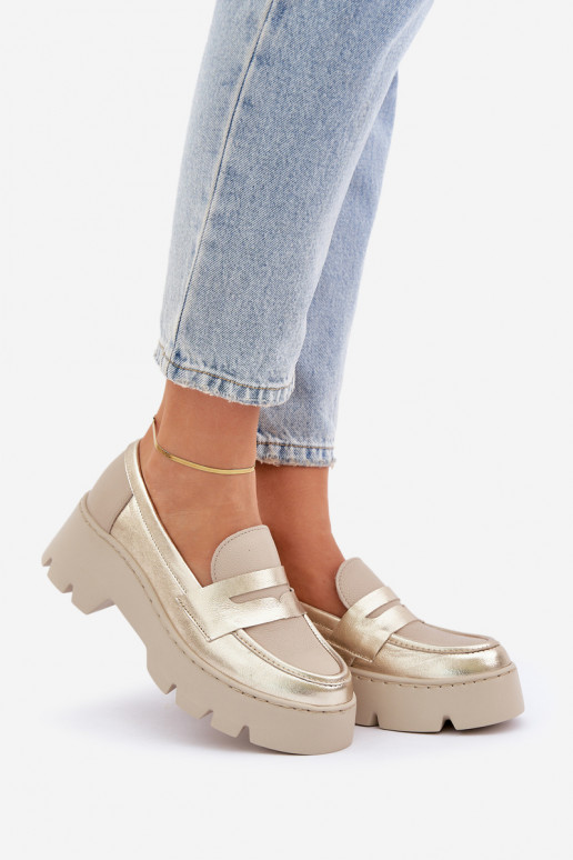 Haut Plateau-Mokassins für Damen Und flache Absätze Zazoo 20191 goldene Farbe Haut Plateau-Mokassins für Damen Und flache Absätze Zazoo 20191 goldene Farbe