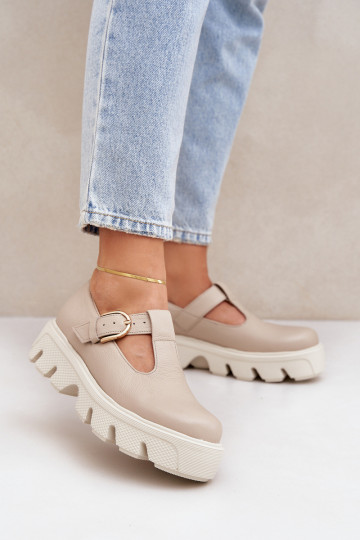 Leder Schuhe mit Schnallen Zazoo 20183 sandfarben