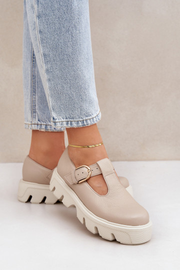 Haut Schuhe mit Schnallen Zazoo 20183 Beige 2