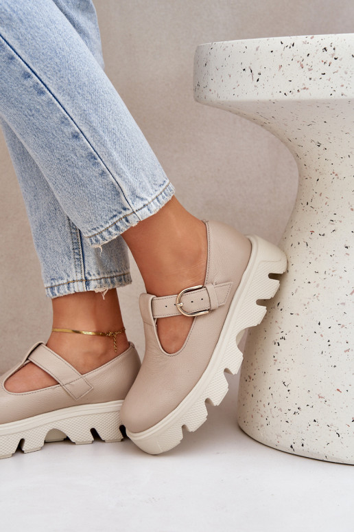 Haut Schuhe mit Schnallen Zazoo 20183 Beige Haut Schuhe mit Schnallen Zazoo 20183 Beige