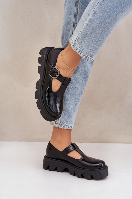 mit Lackeffekt Haut Schuhe mit Schnallen Zazoo 20183 schZuarze Farbe mit Lackeffekt Haut Schuhe mit Schnallen Zazoo 20183 schZuarze Farbe