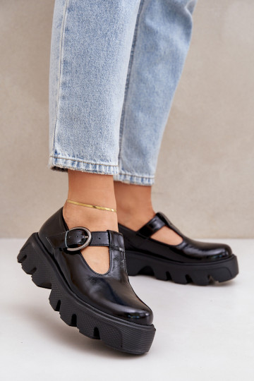 Lackleder Schuhe mit Schnallen Zazoo 20183 schwarz 2