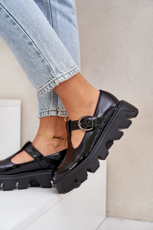 mit Lackeffekt Haut Schuhe mit Schnallen Zazoo 20183 schZuarze Farbe mit Lackeffekt Haut Schuhe mit Schnallen Zazoo 20183 schZuarze Farbe