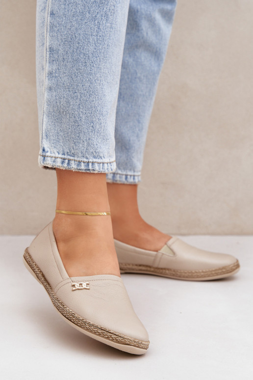 Eleganter Stil Espadrilles aus Leder Feminin Zazoo 10177 Beige