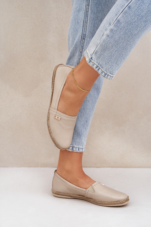 Eleganter Stil Espadrilles aus Leder Feminin Zazoo 10177 Beige