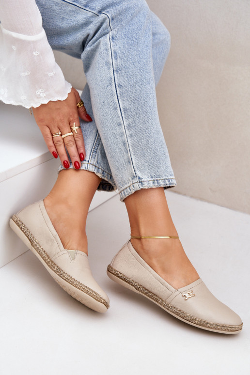 Eleganter Stil Espadrilles aus Leder Feminin Zazoo 10177 Beige